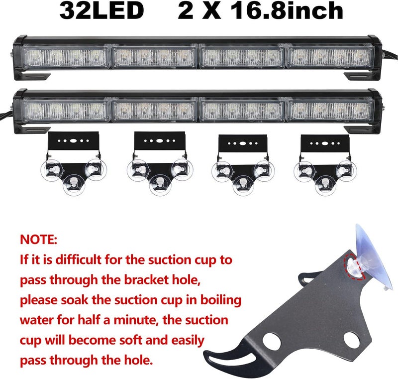 ASPL 2x16.8 inch Emergency Flashing LED Traffic Advisor Strobe Light Bar 32LED 26 Flash Patterns Interior Safety Warning Lights (Amber/White) - Image 2