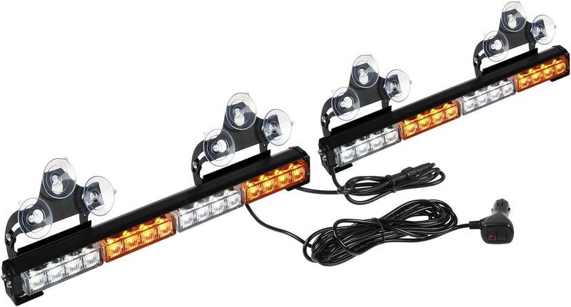 ASPL 2x16.8 inch Emergency Flashing LED Traffic Advisor Strobe Light Bar 32LED 26 Flash Patterns Interior Safety Warning Lights (Amber/White) - Image 1