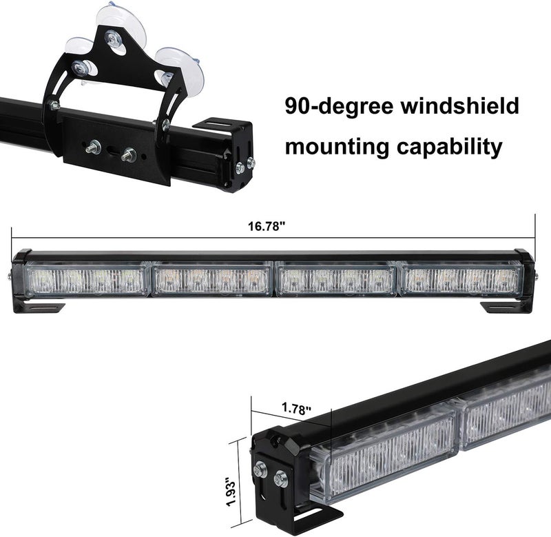 ASPL 2x16.8 inch Emergency Flashing LED Traffic Advisor Strobe Light Bar 32LED 26 Flash Patterns Interior Safety Warning Lights (Amber/White) - Image 4