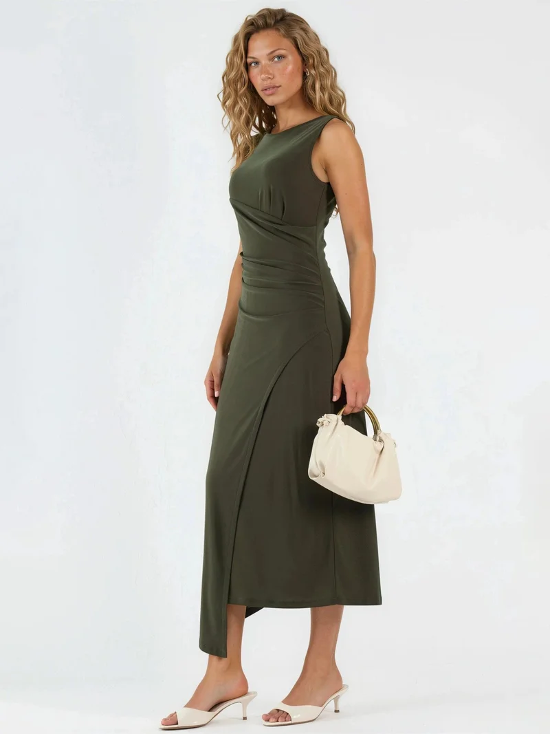 HICCUP Ruched A-Line Midi Dress