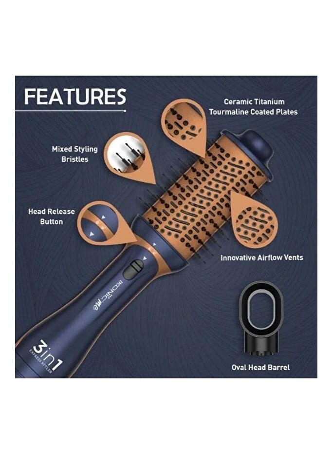 Ikonic 3-in-1 Express Styler Hot Air Brush & Volumizer, 1200W, Blue & Copper - Image 4