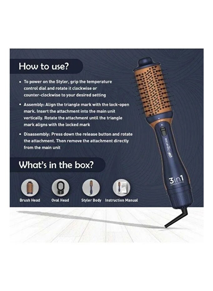 Ikonic 3-in-1 Express Styler Hot Air Brush & Volumizer, 1200W, Blue & Copper - Image 3