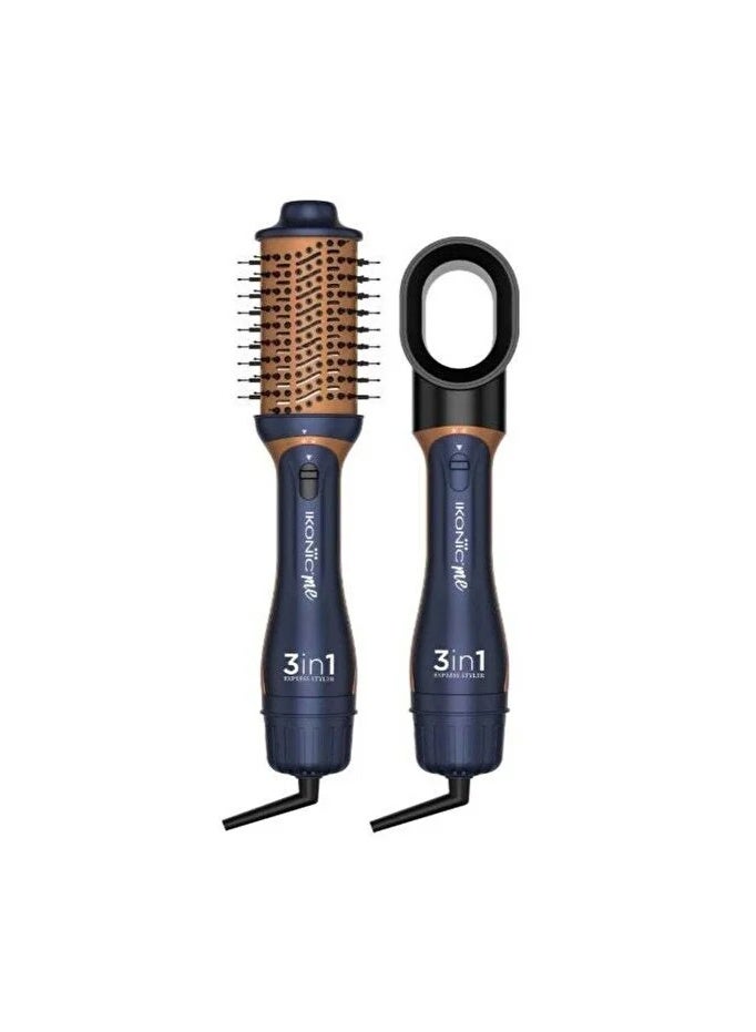 Ikonic 3-in-1 Express Styler Hot Air Brush & Volumizer, 1200W, Blue & Copper - Image 1