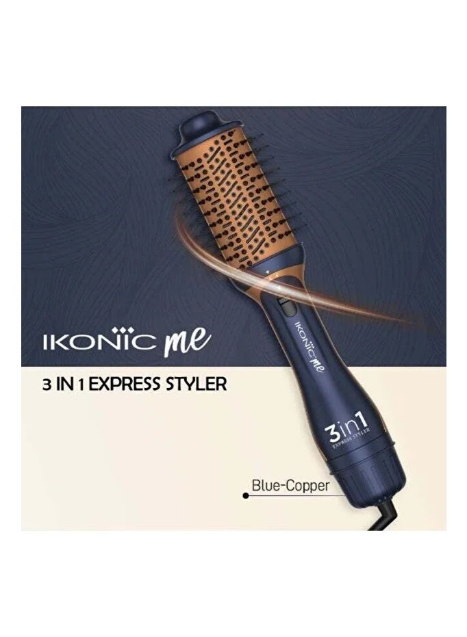 Ikonic 3-in-1 Express Styler Hot Air Brush & Volumizer, 1200W, Blue & Copper - Image 2