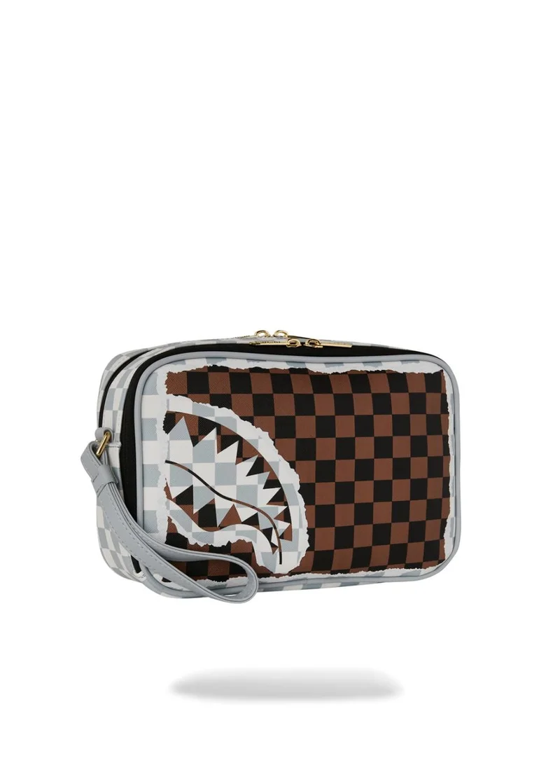 SPRAYGROUND SG CREAM AND BROWN TEAR CHECK TOILETRY BAG