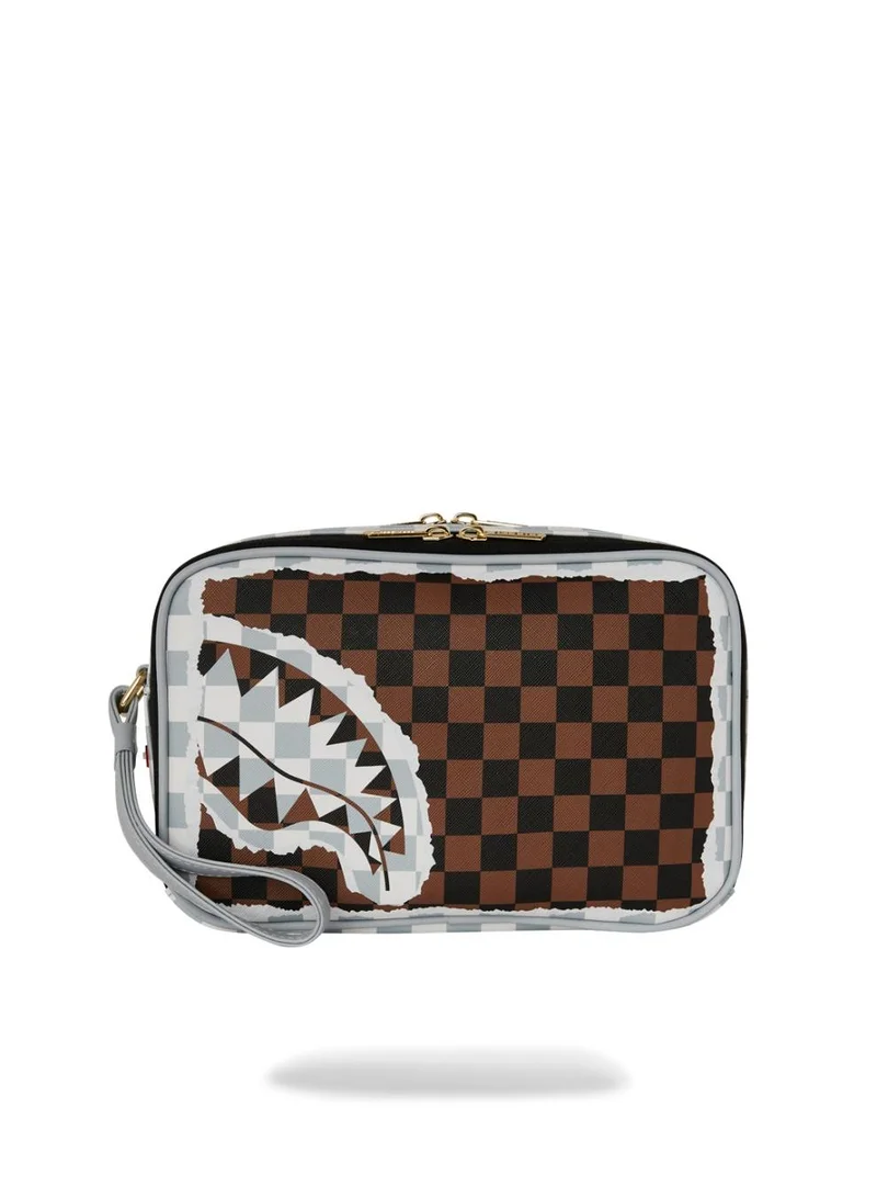 SPRAYGROUND SG CREAM AND BROWN TEAR CHECK TOILETRY BAG