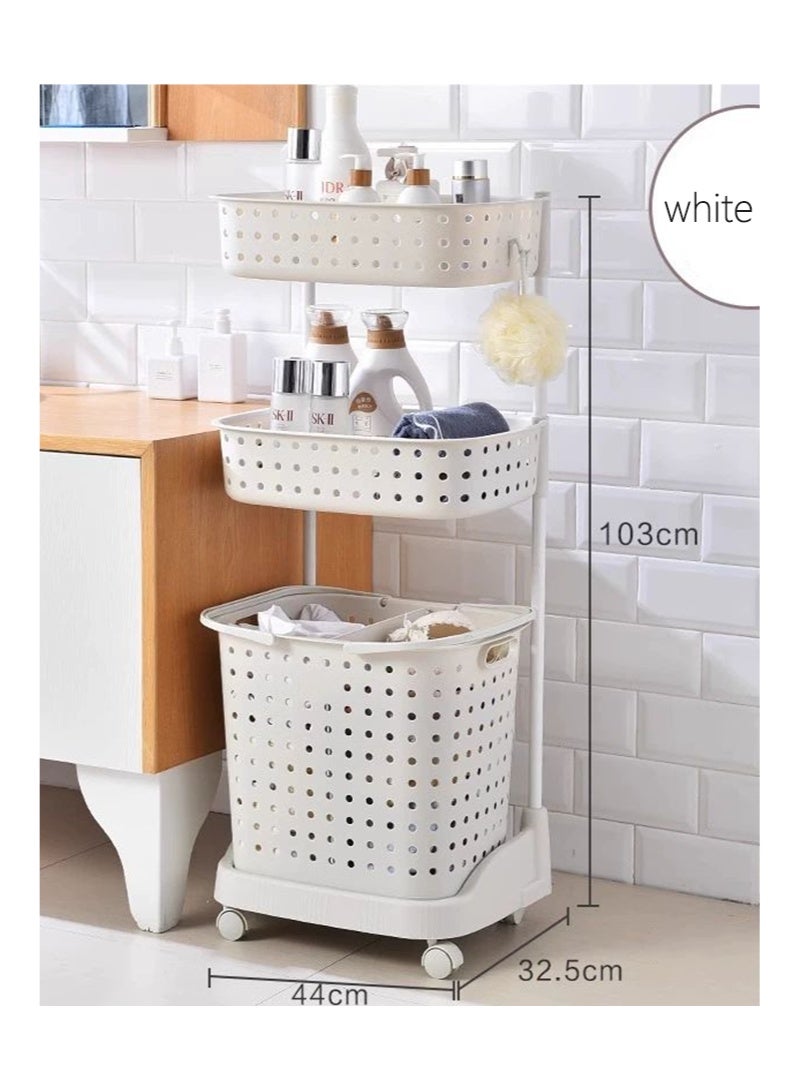 3-Tier Laundry Basket With Wheels White 42x34x45.5cm - Image 1
