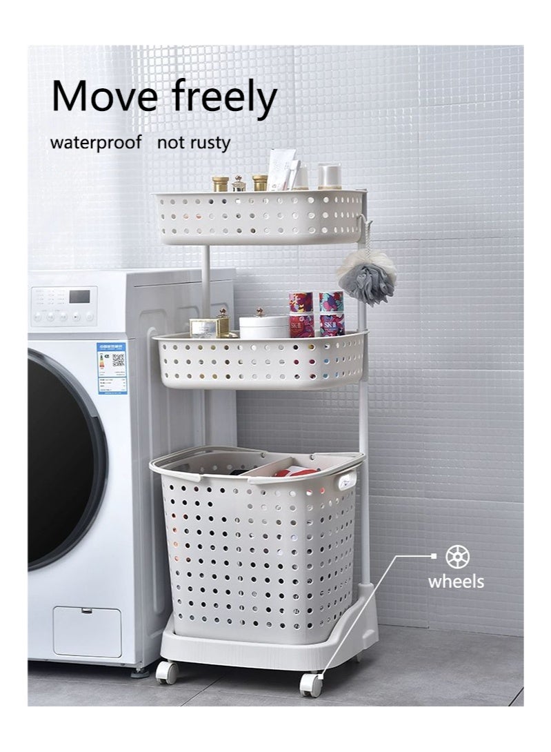 3-Tier Laundry Basket With Wheels White 42x34x45.5cm - Image 2