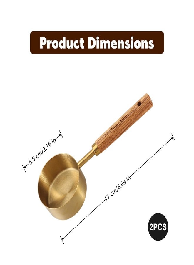 Nanchroadly 2 Pack 1/4 Cup Scoop Exquisite Stainless Steels Food Measuring Tools with Wooden Handle for Kitchen(2 Oz. | 60 mL) - Image 2