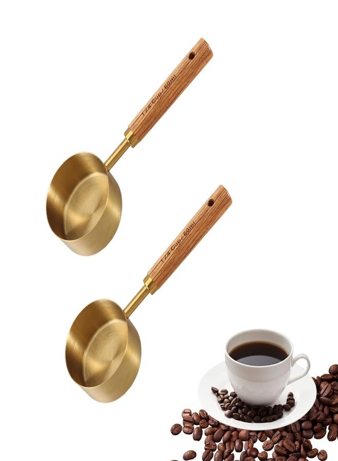 Nanchroadly 2 Pack 1/4 Cup Scoop Exquisite Stainless Steels Food Measuring Tools with Wooden Handle for Kitchen(2 Oz. | 60 mL) - Image 1