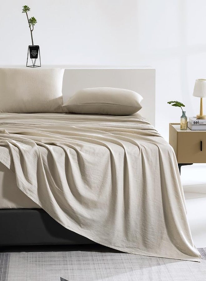 TUMEI Premium Linen French Flax Flat Sheet Only - 35% Euro Linen 65% Cotton Flax Linen Sheet, Stone Washed, Ultra Soft & Breathable, King Size（108”x102”，Linen）, 1-Piece Farmhouse Top Sheet - Image 2