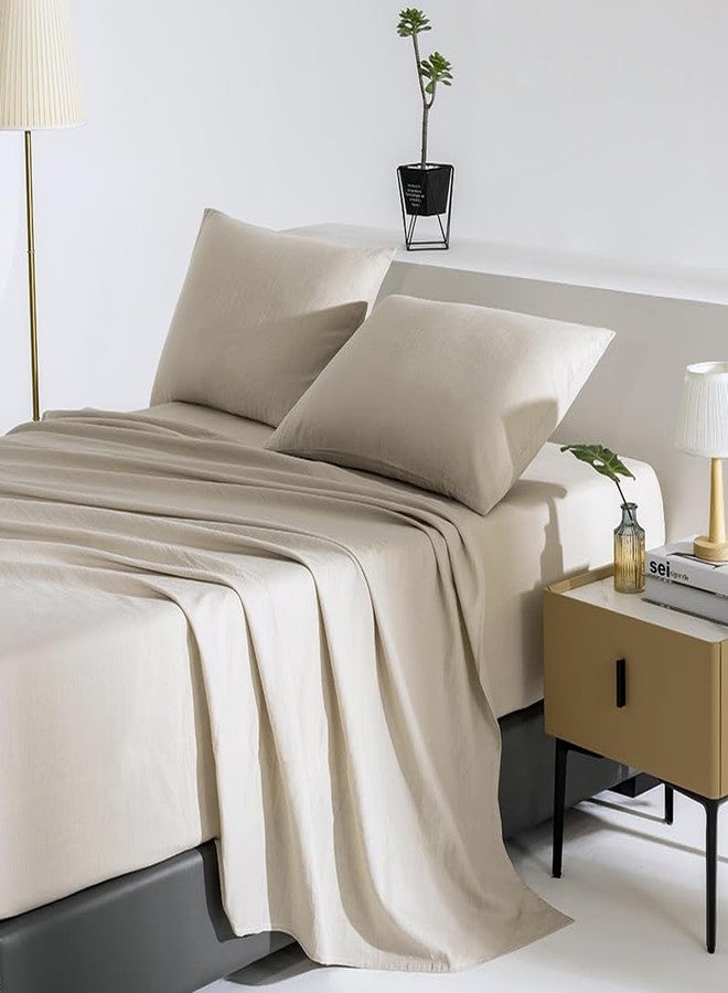 TUMEI Premium Linen French Flax Flat Sheet Only - 35% Euro Linen 65% Cotton Flax Linen Sheet, Stone Washed, Ultra Soft & Breathable, King Size（108”x102”，Linen）, 1-Piece Farmhouse Top Sheet - Image 5