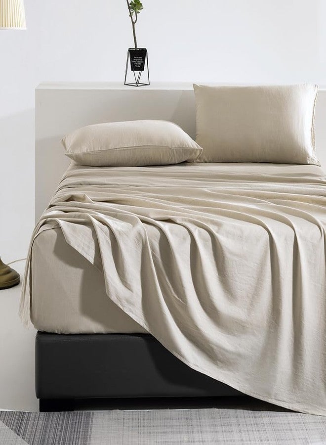 TUMEI Premium Linen French Flax Flat Sheet Only - 35% Euro Linen 65% Cotton Flax Linen Sheet, Stone Washed, Ultra Soft & Breathable, King Size（108”x102”，Linen）, 1-Piece Farmhouse Top Sheet - Image 4