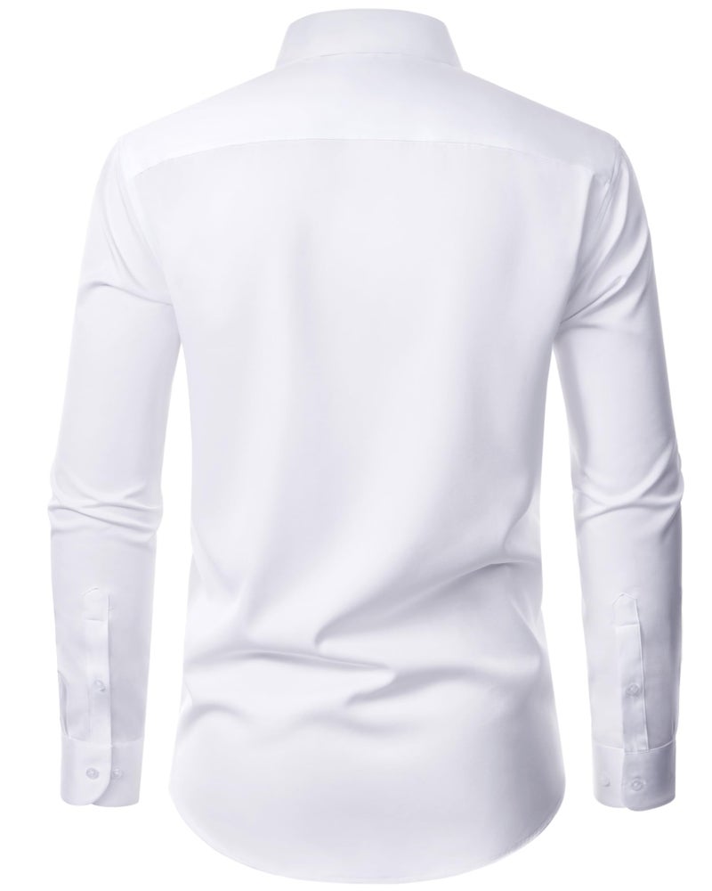 DEMEANOR White Button Down Shirt Men Long Sleeve Stretch No Iron Wedding Formal Business Dress Shirt Medium - Image 3