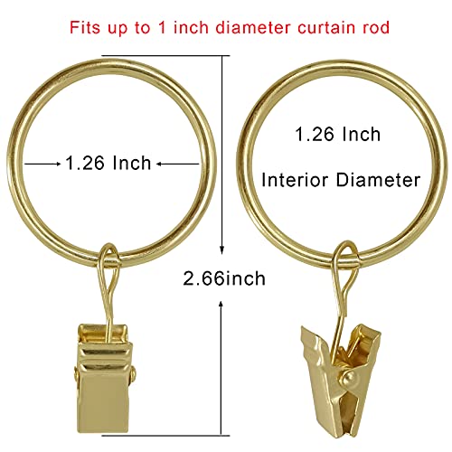 AMZSEVEN 90 Pack Curtain Rings with Clips, Drapery Clips with Rings, Drapes Rings 1.26 in Interior Diameter, Fits up to 1 in Curtain Rod, Gold Color - Image 2