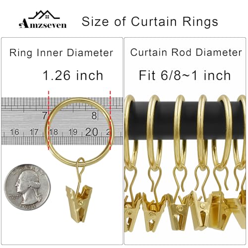AMZSEVEN 90 Pack Curtain Rings with Clips, Drapery Clips with Rings, Drapes Rings 1.26 in Interior Diameter, Fits up to 1 in Curtain Rod, Gold Color - Image 3