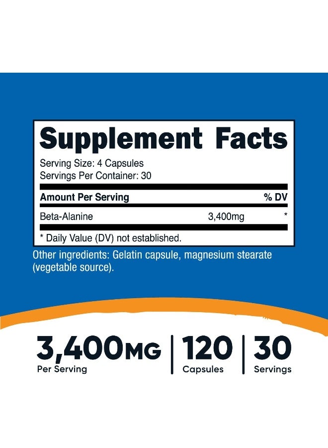 Nutricost Beta-Alanine Capsules 3400mg, 120 Caps (30 Serv) - Image 2