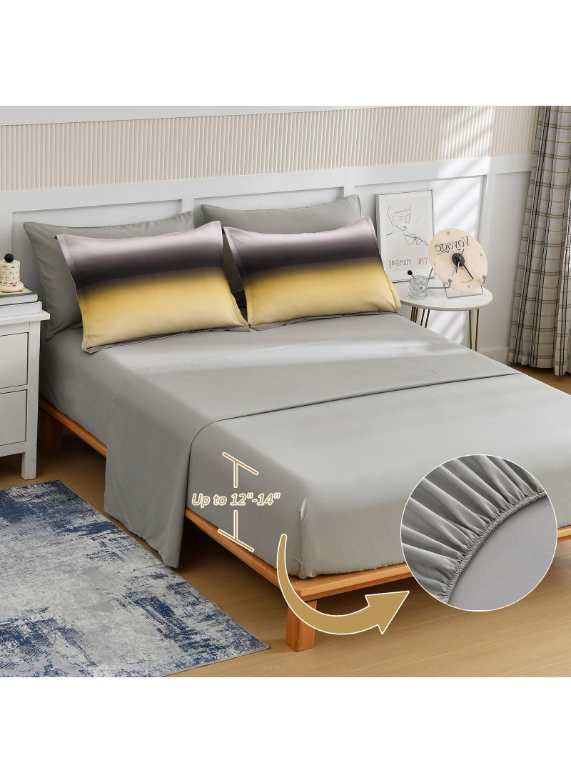 Dinjoy Dinjoy Boho Striped Ombre Yellow Comforter Set King Size Gradient Yellow Grey Bedding Set for Teen Men Women 7 Pieces Bed in A Bag Bed Set with Comforter  Sheets  Pillowcases & Shams  - Image 4