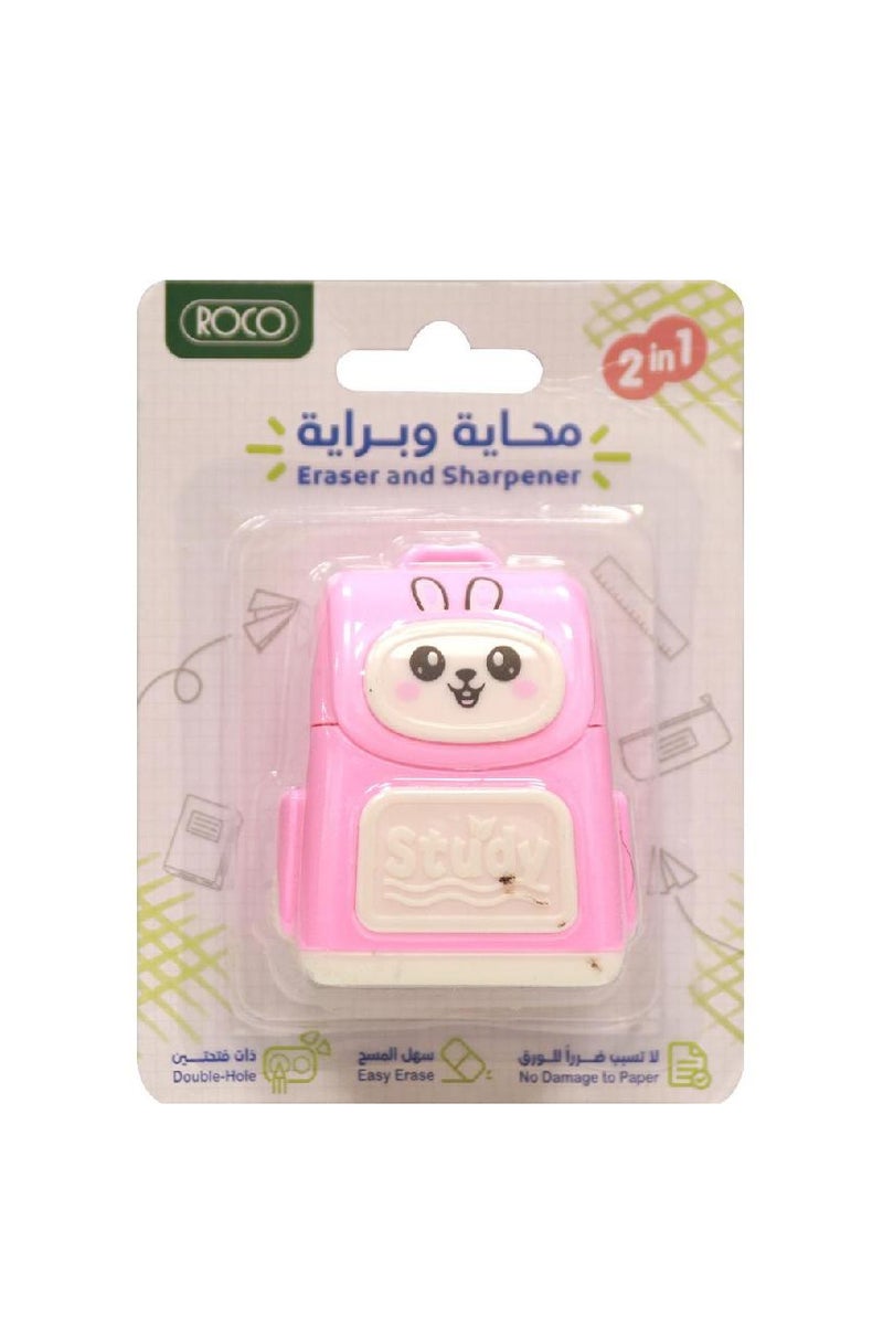 ROCO Rubber Eraser School Bag Design with Single Hole Sharpener