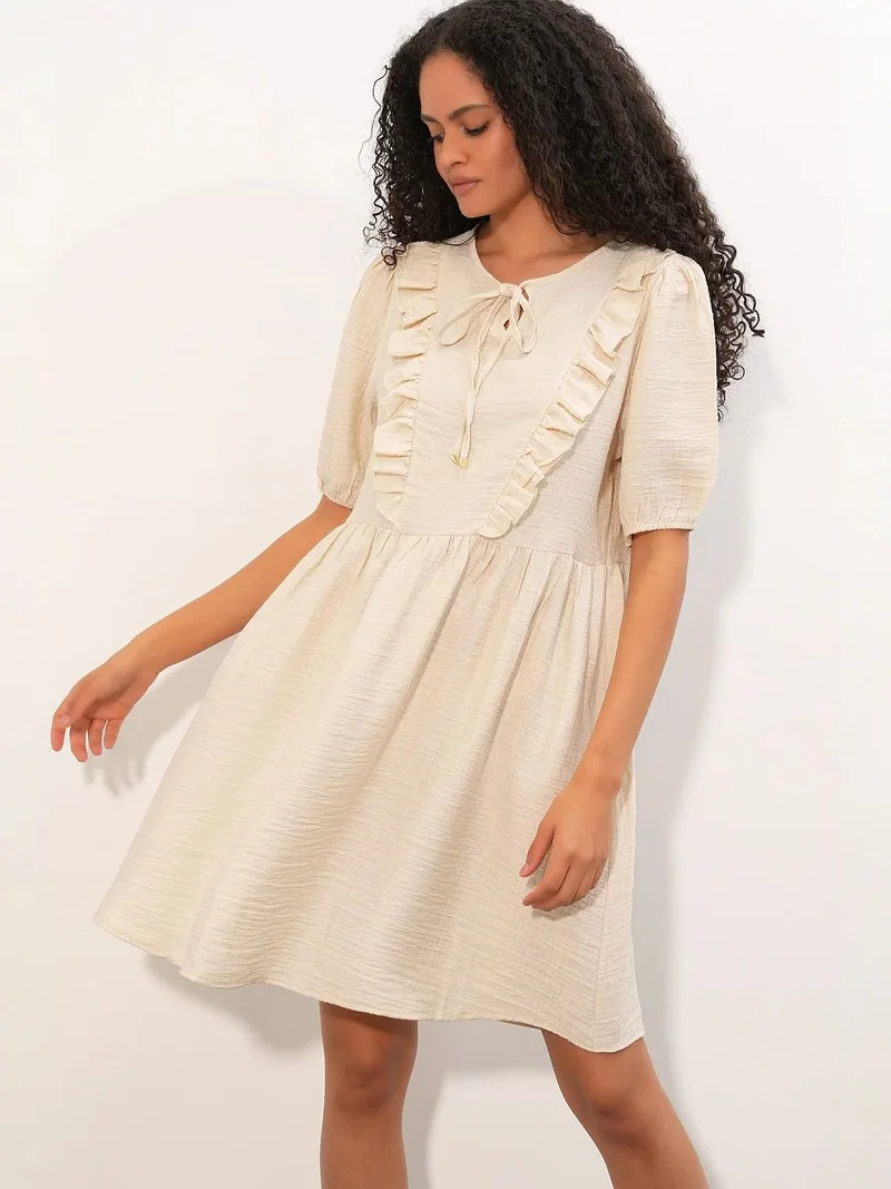 Big Dart Cream Natural BDART Women's A-line Mini Smock Dress for Women | Best Price UAE