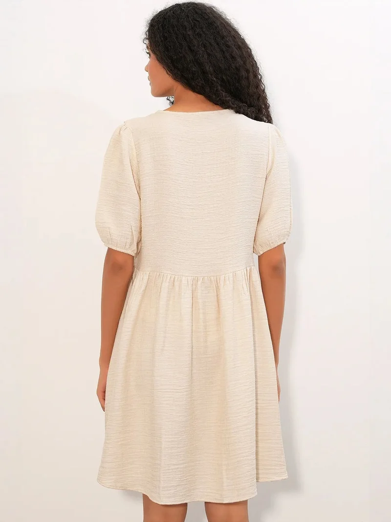 Big Dart Cream Natural BDART Women's A-line Mini Smock Dress for Women | Best Price UAE