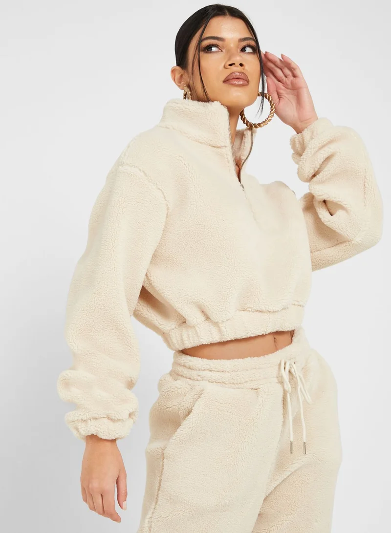 GLAMOROUS Elastic Hem Zip Detail Sweatshirt