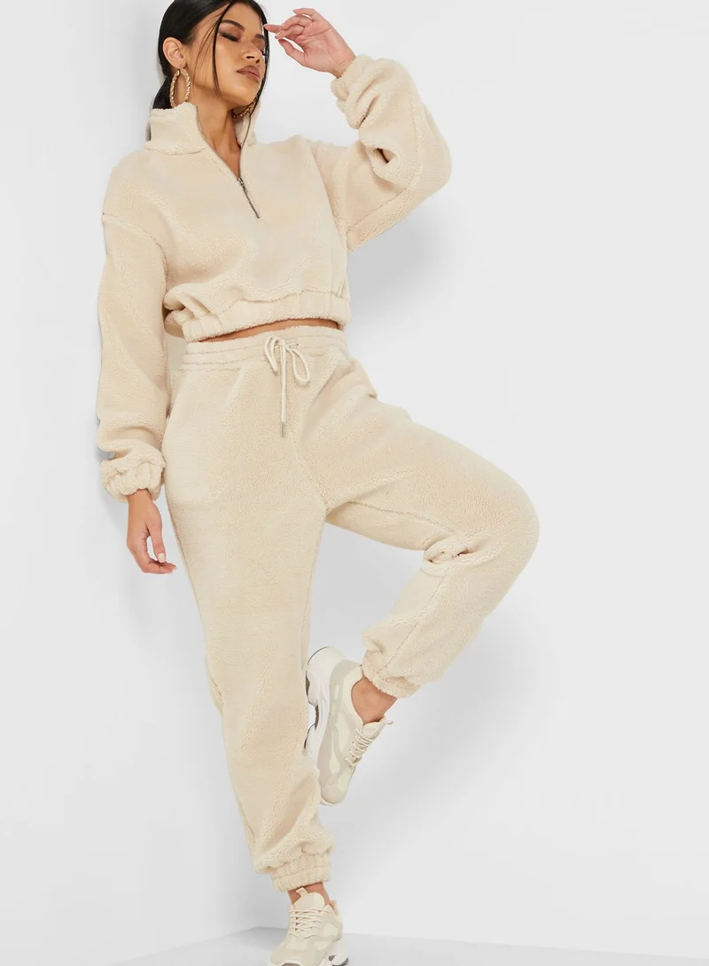 GLAMOROUS Elastic Hem Zip Detail Sweatshirt