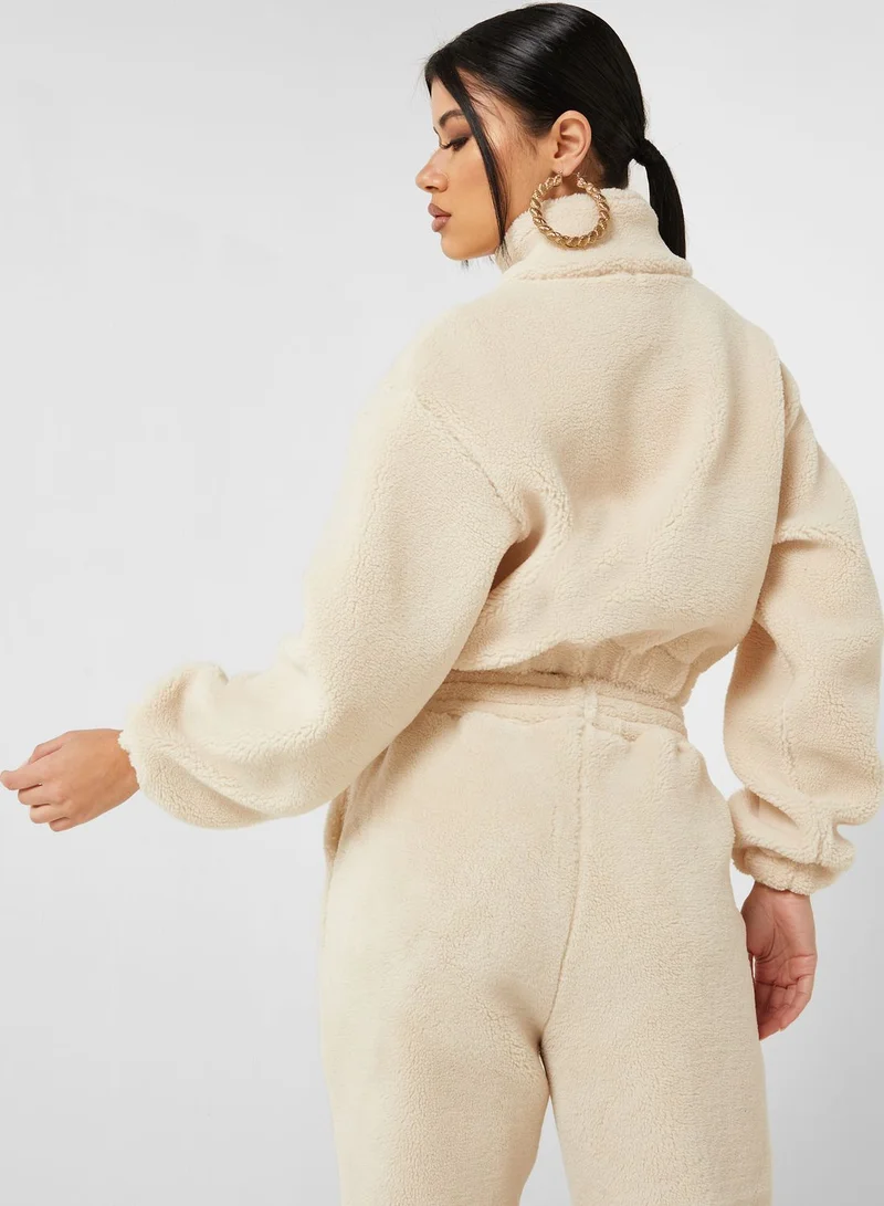 GLAMOROUS Elastic Hem Zip Detail Sweatshirt