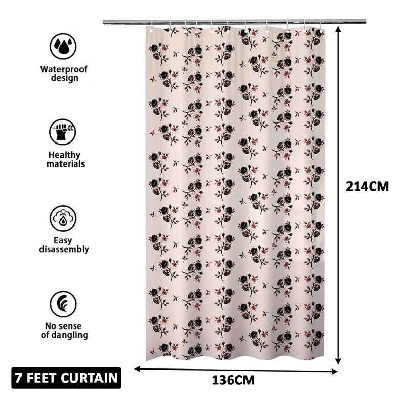 Kuber Industries Kuber Industries (Pack of 6) Shower Curtain | 7 Feet | PVC Waterproof Window Curtain | Bathroom Shower Curtain | AC Curtains | Bathtub Curtains | 8 Rings Curtain | Brown Rose | Transparent - Image 3