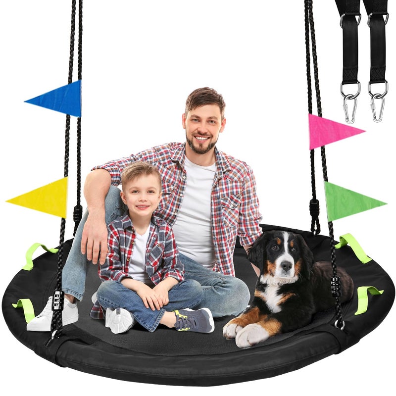 HeyZoo 48 inch Tree Swing, Larger Saucer Flying Swing for Whole Family, 900lbs Weight Capacity, with Adjustable Hanging Straps, for Outdoor Backyard, Gifts for Kids, Black - Image 1