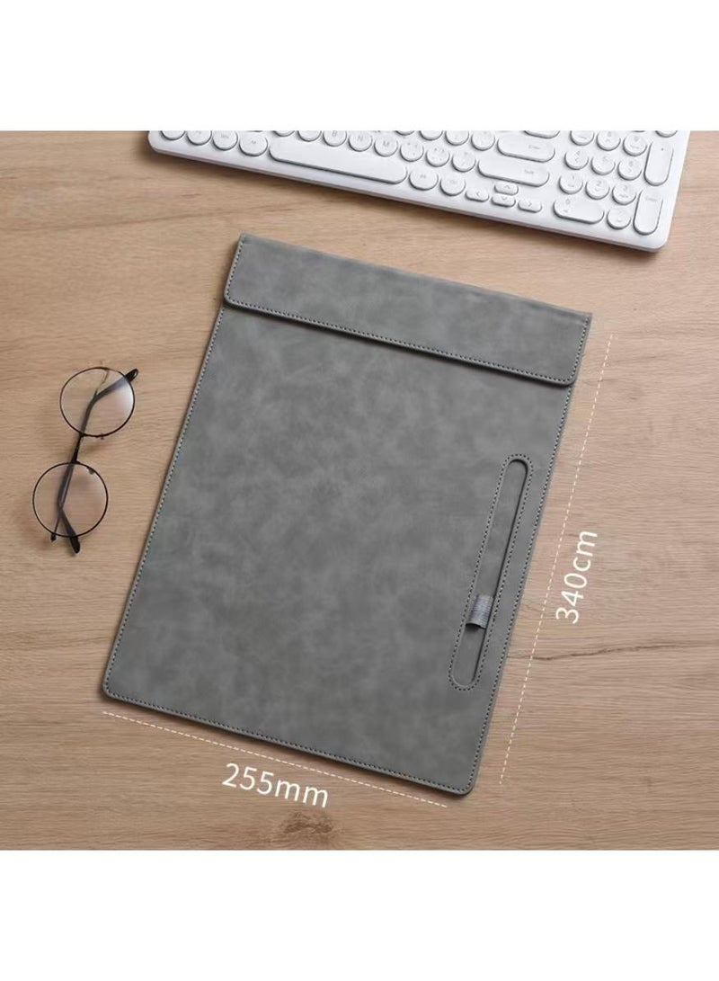 PAPERSAY Magnetic Leather Clipboard File Clipboard Holder, Meeting Minutes Vertical Writing Board, Signature Board Holder Cardboard with Pen Slot for Office, Home, School (Grey) - Image 2