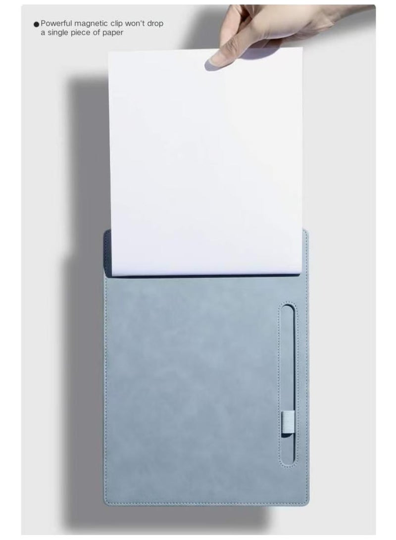 PAPERSAY Magnetic Leather Clipboard File Clipboard Holder, Meeting Minutes Vertical Writing Board, Signature Board Holder Cardboard with Pen Slot for Office, Home, School (Grey) - Image 4