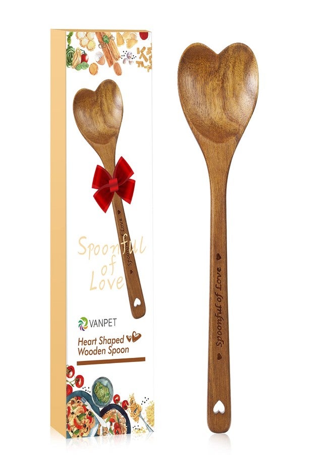 VanPet Wooden Heart Spoons - Heart Shaped Wooden Spoon Kitchenware for Cooking with Love, Unique Mother's Day Gifts for Cooks Hostesses Mom Grandma Wife Weddings House Warming Kitchen Accessories (1 PC) - Image 1