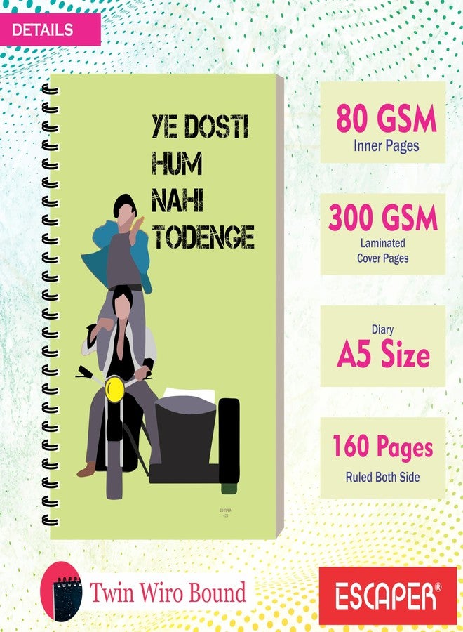 ESCAPER مفكرة إسكيبر بتصميم حوارات بوليوود، مقاس A5، 160 صفحة مسطرة، دفتر ملاحظات حلزوني سلس الكتابة، مثالي لتدوين الملاحظات، للطلاب والمديرين التنفيذيين، هدية للاستخدام الشخصي والمكتبي - Image 2
