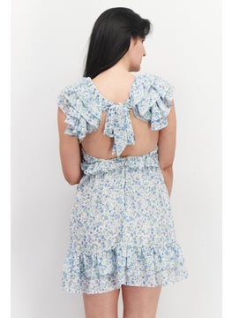 forever new Women Floral Pattern Mini Dress, Blue Combo  - Image 2