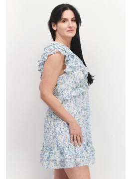 forever new Women Floral Pattern Mini Dress, Blue Combo  - Image 4