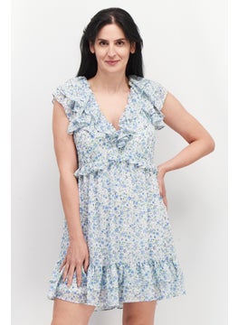forever new Women Floral Pattern Mini Dress, Blue Combo  - Image 1
