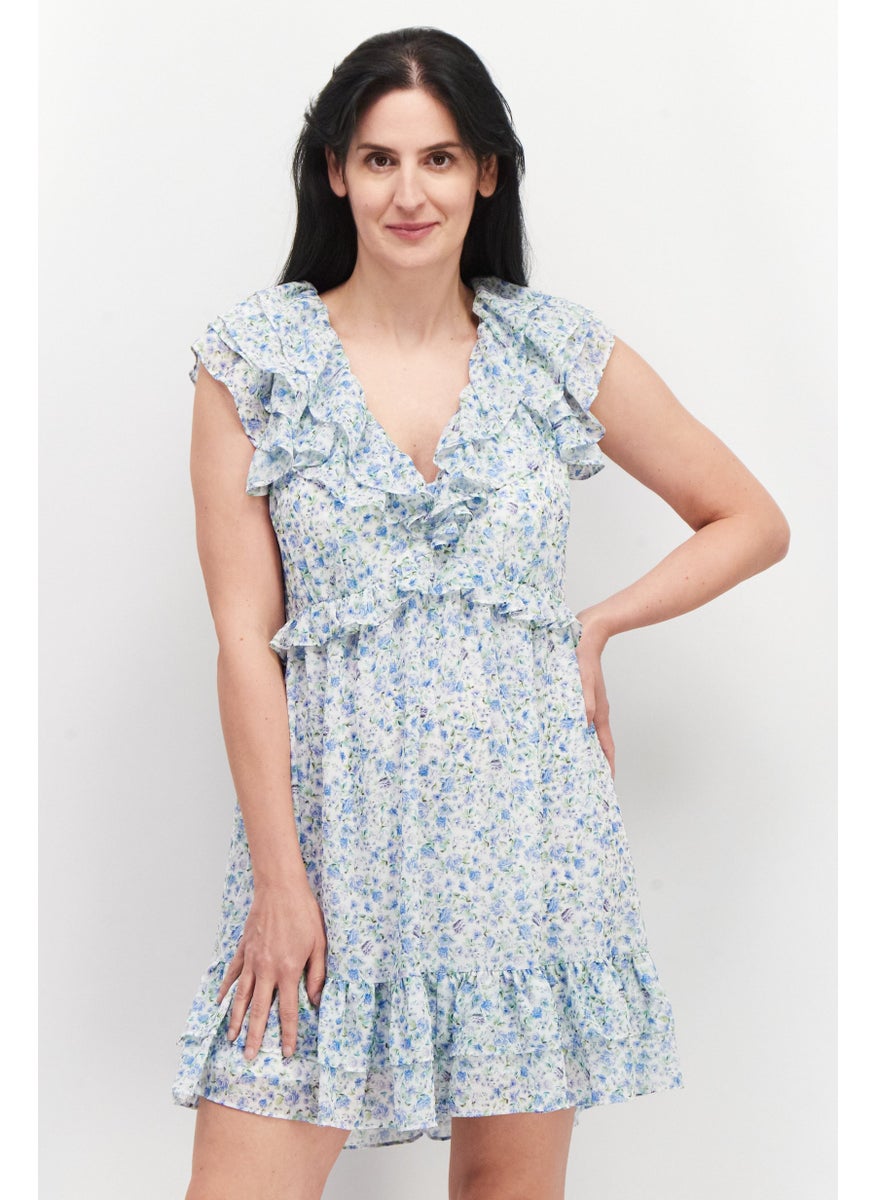 forever new Women Floral Pattern Mini Dress, Blue Combo  - Image 1