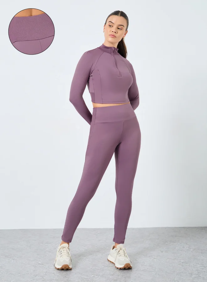 Styli Styli Rib Panels Half Zip Top and Leggings Set