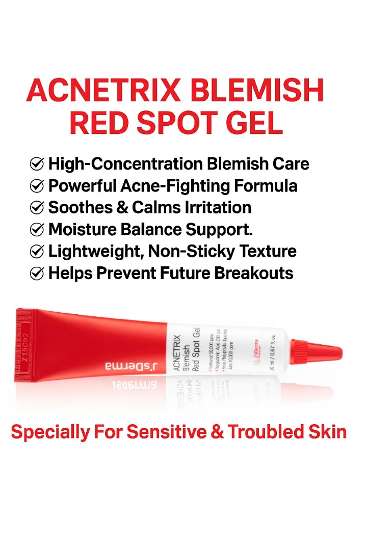 چسديرما جل JsDerma Acnetrix Blemish Red Spot - حمض الساليسيليك وشجرة الشاي - علاج مُستهدف لحب الشباب للبشرة الحساسة - 20 جم