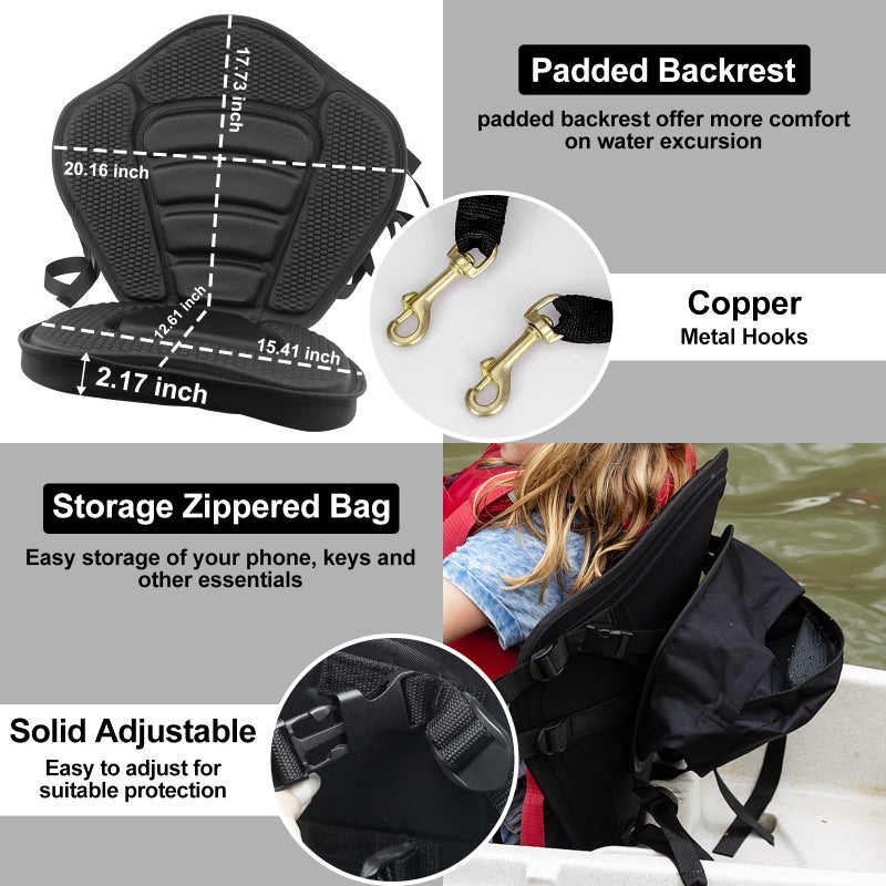 HLOGREE Kayak Thicken Seat Deluxe Plus Padded Seat with Storage Bag,1PC Boat Seat Cushioned High Back Comfortable Backrest Replacement Seat for Kayak Ocean Sup with Kayaks Accessories - Image 3