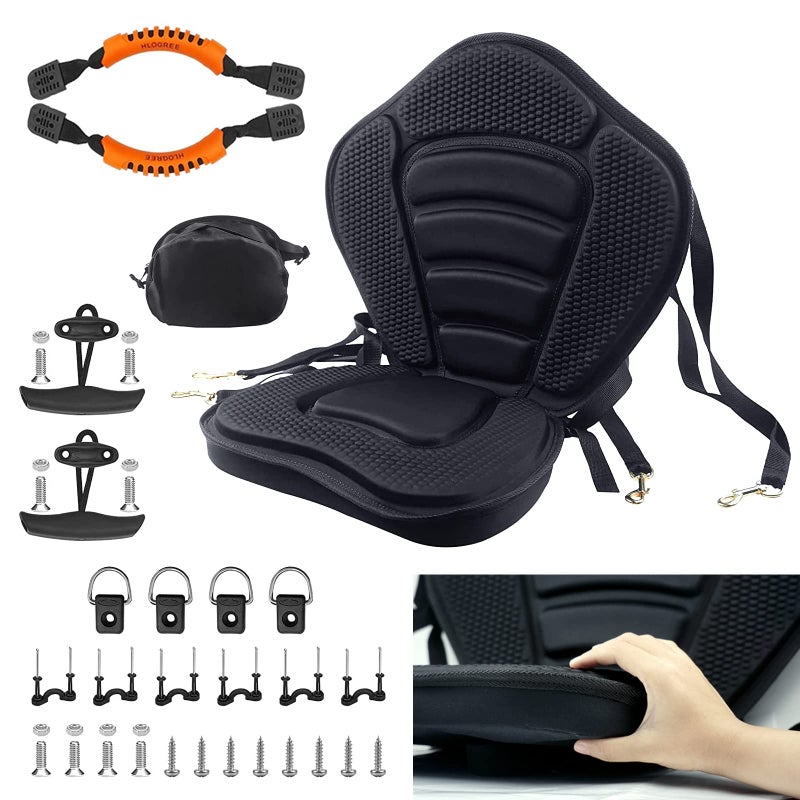 HLOGREE Kayak Thicken Seat Deluxe Plus Padded Seat with Storage Bag,1PC Boat Seat Cushioned High Back Comfortable Backrest Replacement Seat for Kayak Ocean Sup with Kayaks Accessories - Image 1