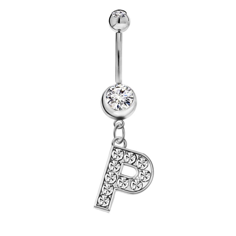 LaBling Initial Dangle Belly Button Rings | Embellished with CZ Crystals in Silver Letters A to Z | Ideal for Navel Piercings Belly Piercings - Image 1