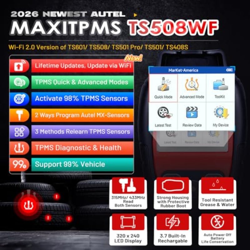 أداة برمجة MaxiTPMS TS508WF TPMS، إصدار 2025 WiFi. من TS508 TS501 Pro TS601 TS408S TPMS أداة إعادة تعلم، تنشيط/إعادة تعلم جميع المستشعرات، برنامج مستشعرات MX 315/433 ميجاهرتز، إعادة تعيين/تشخيص TPMS - Image 2