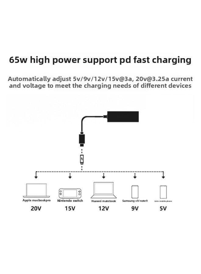 Type-C Fast Charge Converter Supports Six Old-fashioned Laptop Power Transfer Type-C Charging-Color:Type-C To 5521 Female Converter Black - Image 4