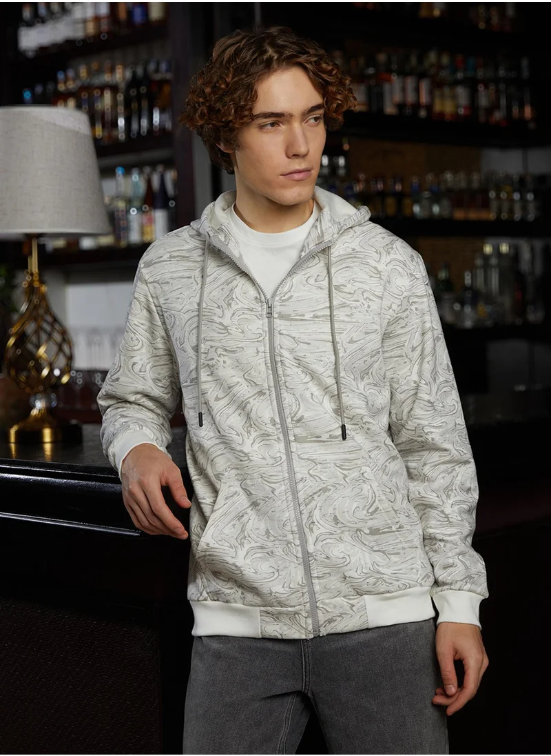 كامبوس سوترا Men's Coin Grey & Cream White Zip-Front Fluid Hoodie