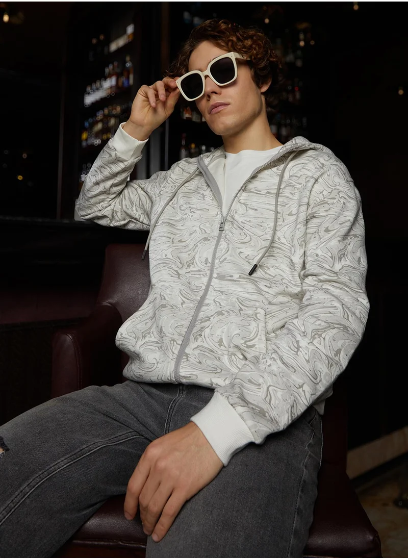 كامبوس سوترا Men's Coin Grey & Cream White Zip-Front Fluid Hoodie