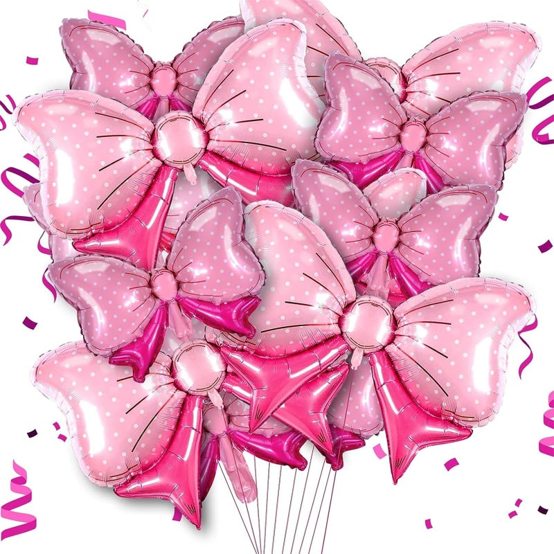 SOOFAM 10 Pcs Bow Balloons 35 Inch Huge Pink Bow Aluminum Foil Balloons for Baby Showerbarbie party decorations Wedding Bridal Gender RevealKids Theme Party - Image 1