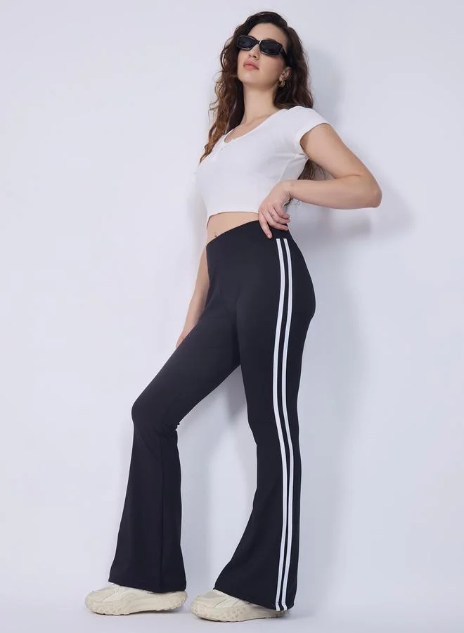 OUTZIDR  Black Flared Contrast Striped Leggings for Women | Best Price UAE