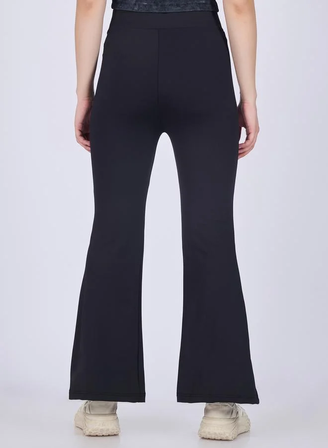 OUTZIDR  Black Flared Contrast Striped Leggings for Women | Best Price UAE